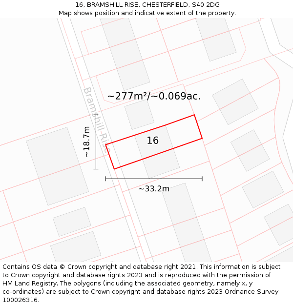 16, BRAMSHILL RISE, CHESTERFIELD, S40 2DG: Plot and title map