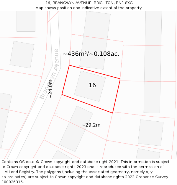 16, BRANGWYN AVENUE, BRIGHTON, BN1 8XG: Plot and title map