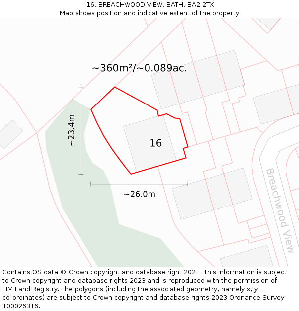 16, BREACHWOOD VIEW, BATH, BA2 2TX: Plot and title map