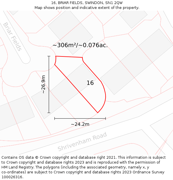 16, BRIAR FIELDS, SWINDON, SN1 2QW: Plot and title map