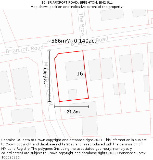 16, BRIARCROFT ROAD, BRIGHTON, BN2 6LL: Plot and title map