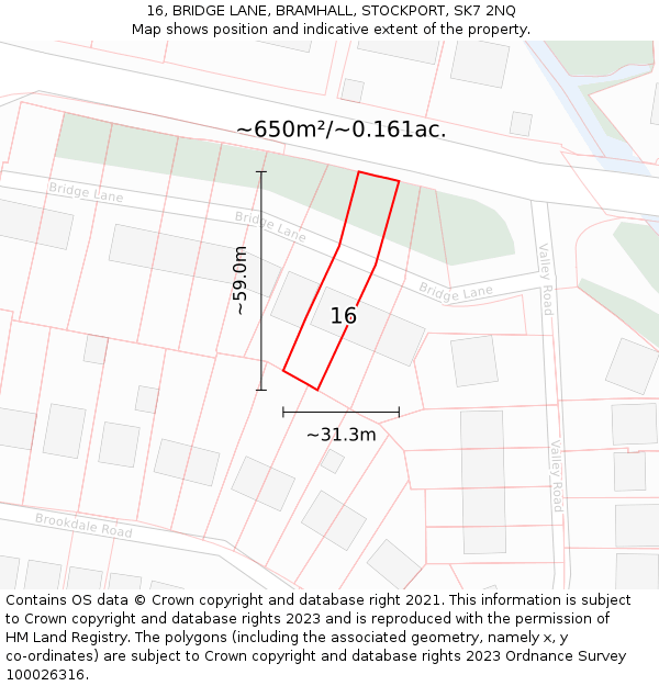 16, BRIDGE LANE, BRAMHALL, STOCKPORT, SK7 2NQ: Plot and title map
