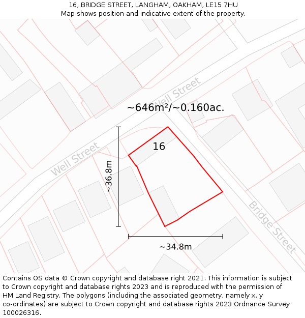 16, BRIDGE STREET, LANGHAM, OAKHAM, LE15 7HU: Plot and title map