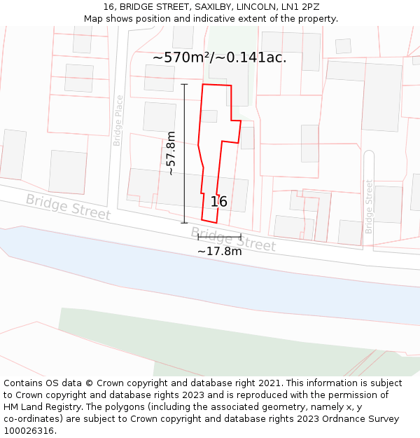 16, BRIDGE STREET, SAXILBY, LINCOLN, LN1 2PZ: Plot and title map