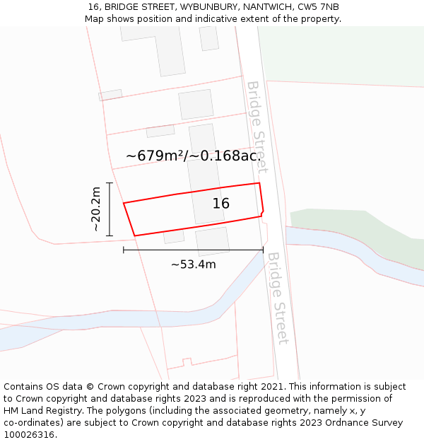 16, BRIDGE STREET, WYBUNBURY, NANTWICH, CW5 7NB: Plot and title map