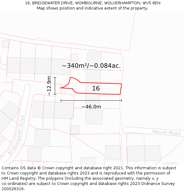 16, BRIDGEWATER DRIVE, WOMBOURNE, WOLVERHAMPTON, WV5 8EN: Plot and title map