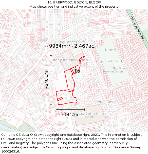 16, BRIERWOOD, BOLTON, BL2 2PF: Plot and title map