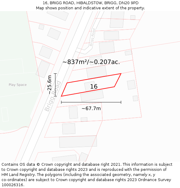 16, BRIGG ROAD, HIBALDSTOW, BRIGG, DN20 9PD: Plot and title map