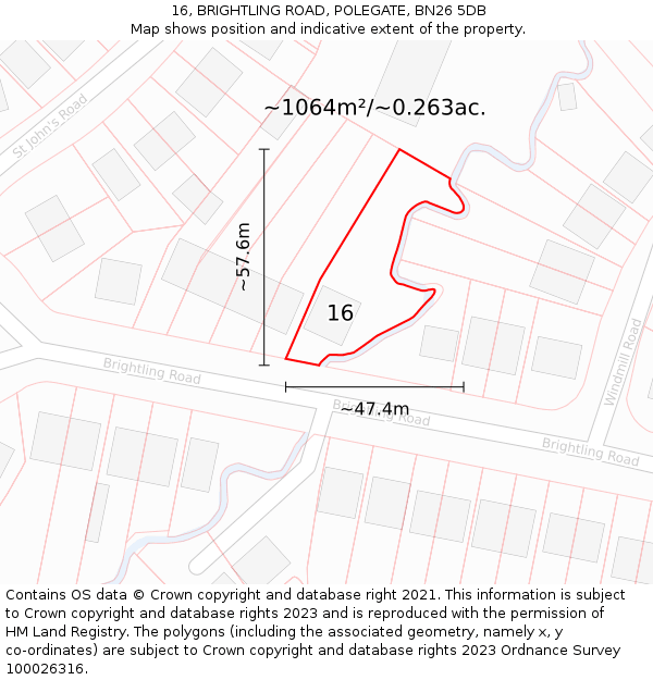 16, BRIGHTLING ROAD, POLEGATE, BN26 5DB: Plot and title map