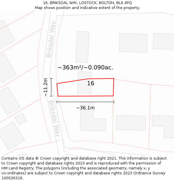 16, BRIKSDAL WAY, LOSTOCK, BOLTON, BL6 4PQ: Plot and title map