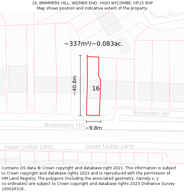 16, BRIMMERS HILL, WIDMER END, HIGH WYCOMBE, HP15 6NP: Plot and title map