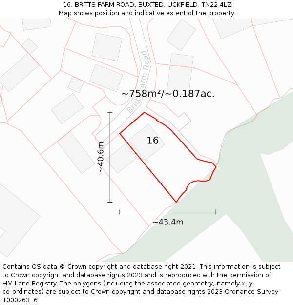 16, BRITTS FARM ROAD, BUXTED, UCKFIELD, TN22 4LZ: Plot and title map