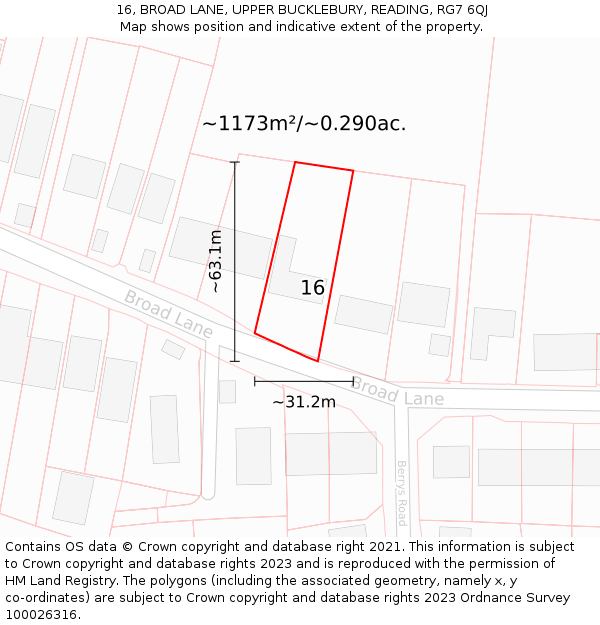 16, BROAD LANE, UPPER BUCKLEBURY, READING, RG7 6QJ: Plot and title map