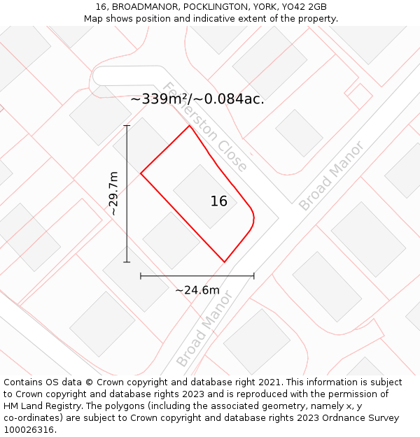 16, BROADMANOR, POCKLINGTON, YORK, YO42 2GB: Plot and title map