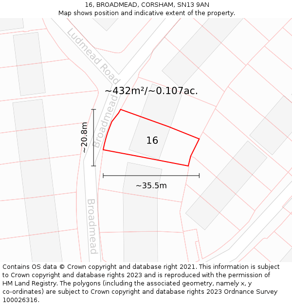 16, BROADMEAD, CORSHAM, SN13 9AN: Plot and title map