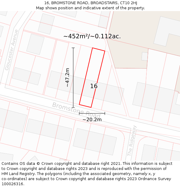 16, BROMSTONE ROAD, BROADSTAIRS, CT10 2HJ: Plot and title map