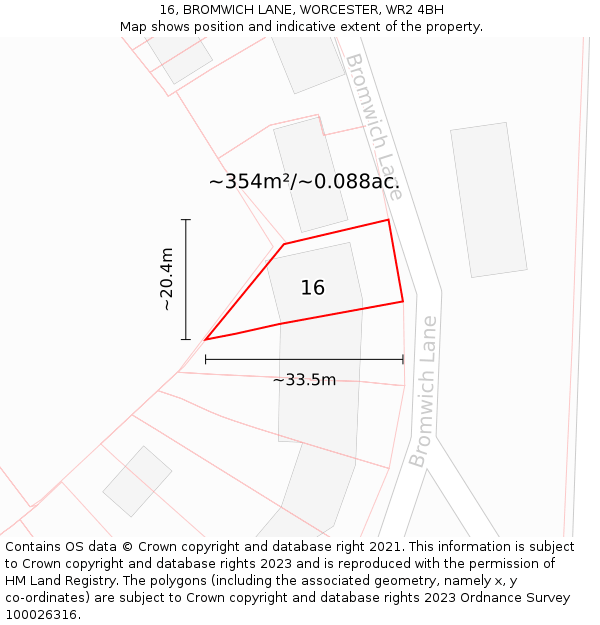 16, BROMWICH LANE, WORCESTER, WR2 4BH: Plot and title map