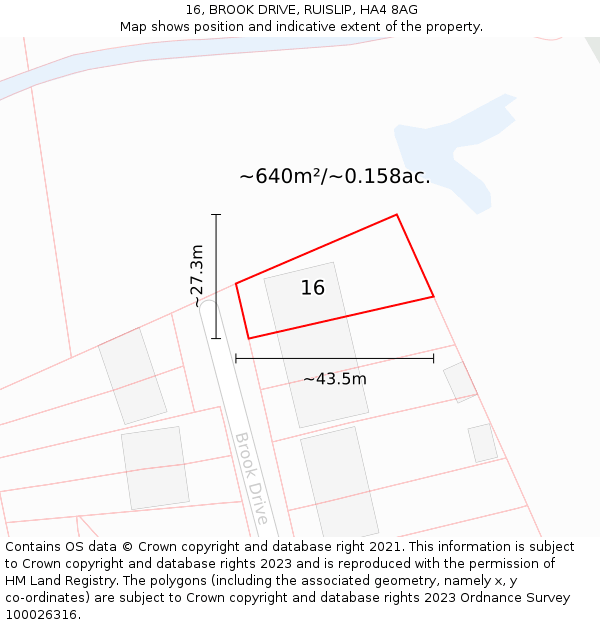 16, BROOK DRIVE, RUISLIP, HA4 8AG: Plot and title map