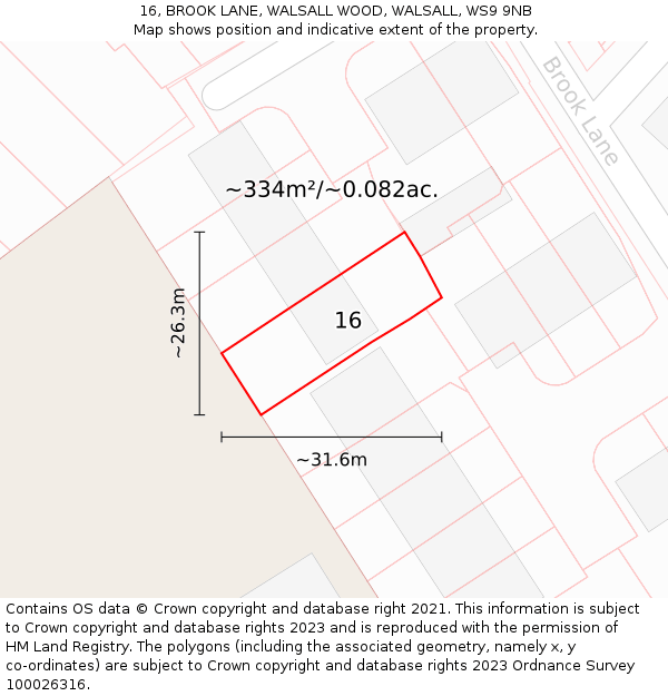 16, BROOK LANE, WALSALL WOOD, WALSALL, WS9 9NB: Plot and title map