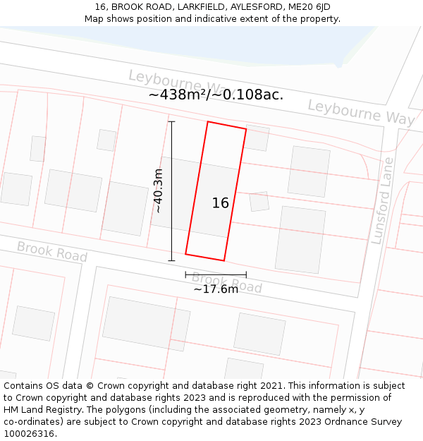 16, BROOK ROAD, LARKFIELD, AYLESFORD, ME20 6JD: Plot and title map