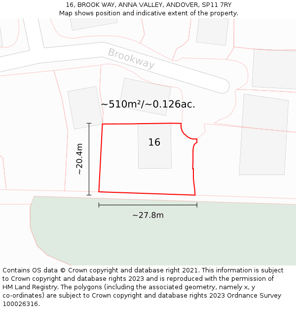 16, BROOK WAY, ANNA VALLEY, ANDOVER, SP11 7RY: Plot and title map