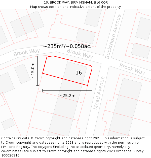 16, BROOK WAY, BIRMINGHAM, B16 0QR: Plot and title map