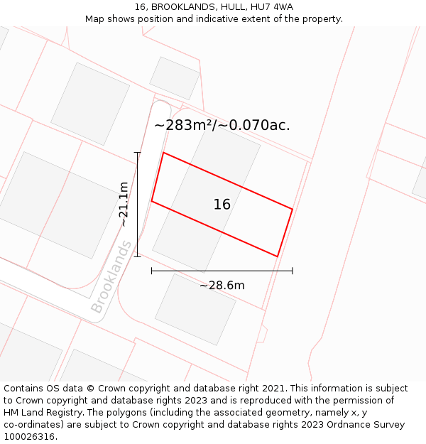 16, BROOKLANDS, HULL, HU7 4WA: Plot and title map