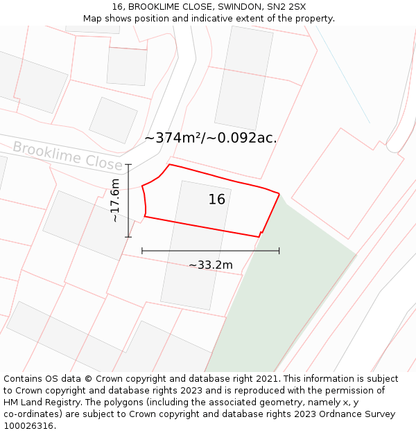 16, BROOKLIME CLOSE, SWINDON, SN2 2SX: Plot and title map