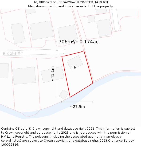 16, BROOKSIDE, BROADWAY, ILMINSTER, TA19 9RT: Plot and title map