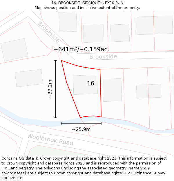 16, BROOKSIDE, SIDMOUTH, EX10 9UN: Plot and title map