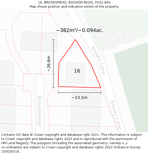 16, BROOKSMEAD, BOGNOR REGIS, PO22 8AS: Plot and title map