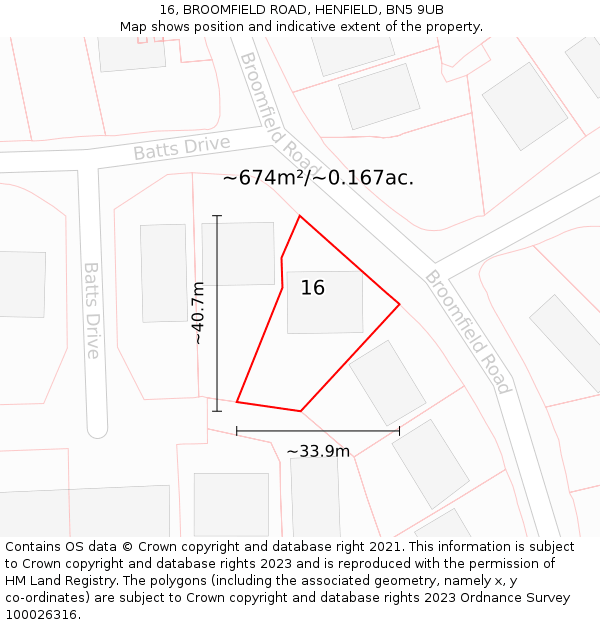 16, BROOMFIELD ROAD, HENFIELD, BN5 9UB: Plot and title map