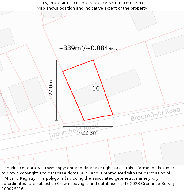 16, BROOMFIELD ROAD, KIDDERMINSTER, DY11 5PB: Plot and title map