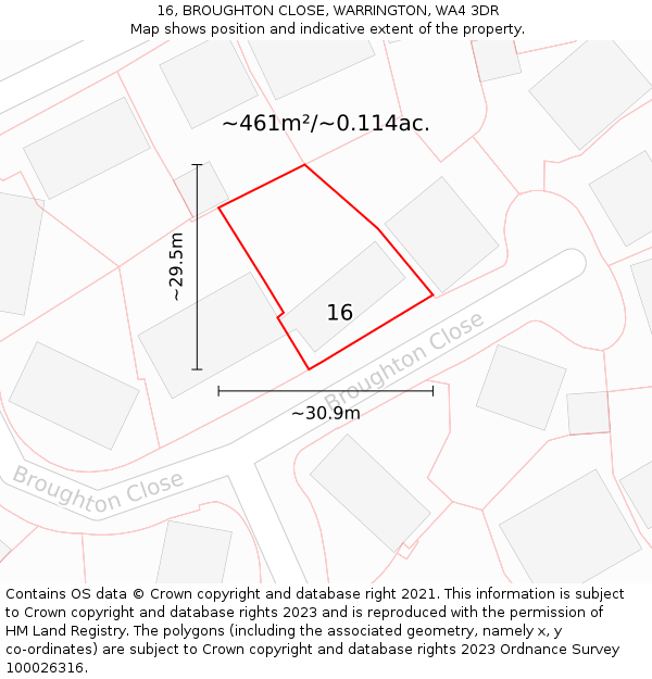 16, BROUGHTON CLOSE, WARRINGTON, WA4 3DR: Plot and title map