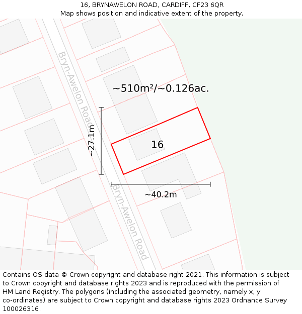 16, BRYNAWELON ROAD, CARDIFF, CF23 6QR: Plot and title map