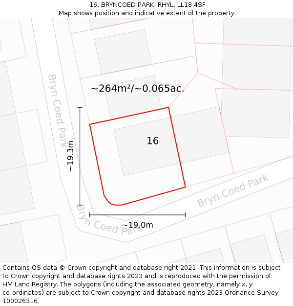 16, BRYNCOED PARK, RHYL, LL18 4SF: Plot and title map