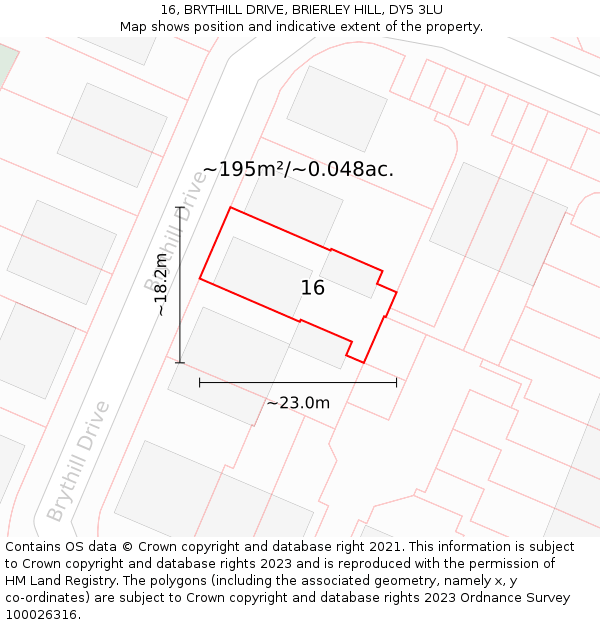 16, BRYTHILL DRIVE, BRIERLEY HILL, DY5 3LU: Plot and title map