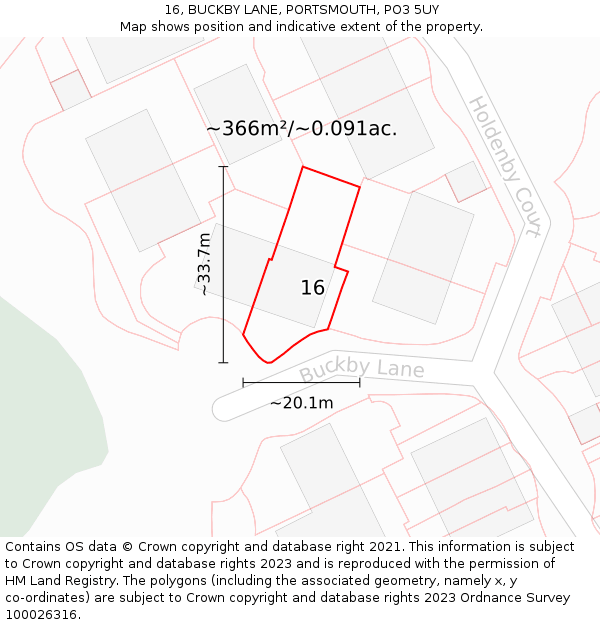 16, BUCKBY LANE, PORTSMOUTH, PO3 5UY: Plot and title map