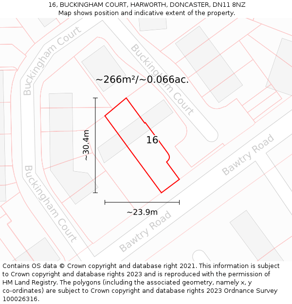 16, BUCKINGHAM COURT, HARWORTH, DONCASTER, DN11 8NZ: Plot and title map