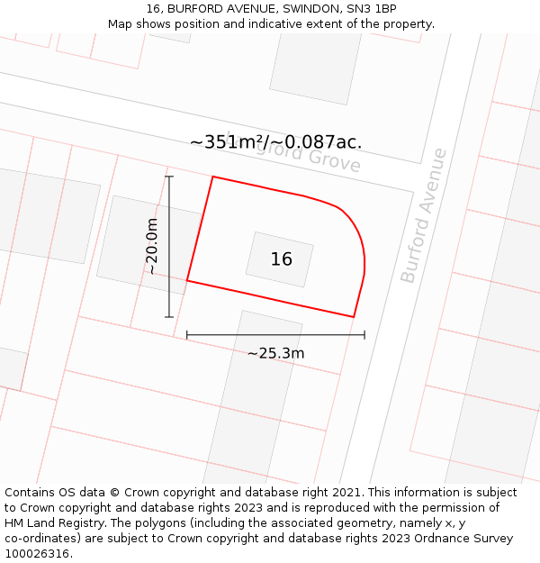 16, BURFORD AVENUE, SWINDON, SN3 1BP: Plot and title map