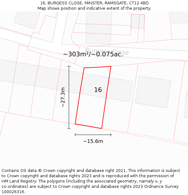 16, BURGESS CLOSE, MINSTER, RAMSGATE, CT12 4BD: Plot and title map