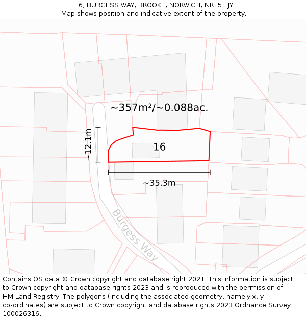 16, BURGESS WAY, BROOKE, NORWICH, NR15 1JY: Plot and title map