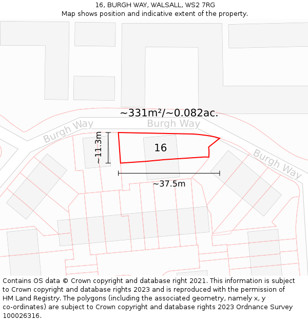 16, BURGH WAY, WALSALL, WS2 7RG: Plot and title map