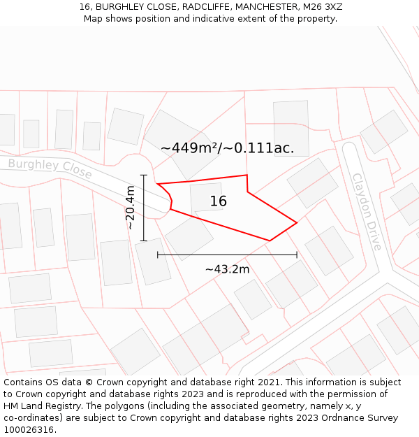 16, BURGHLEY CLOSE, RADCLIFFE, MANCHESTER, M26 3XZ: Plot and title map