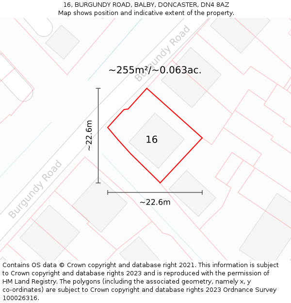 16, BURGUNDY ROAD, BALBY, DONCASTER, DN4 8AZ: Plot and title map