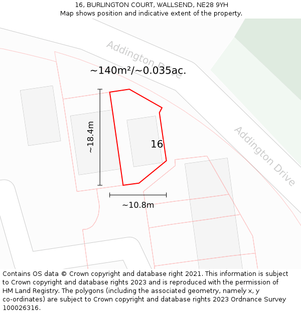 16, BURLINGTON COURT, WALLSEND, NE28 9YH: Plot and title map