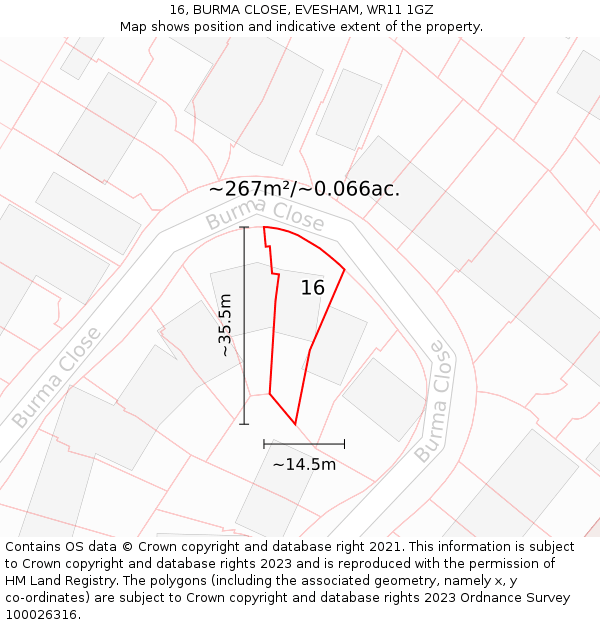 16, BURMA CLOSE, EVESHAM, WR11 1GZ: Plot and title map