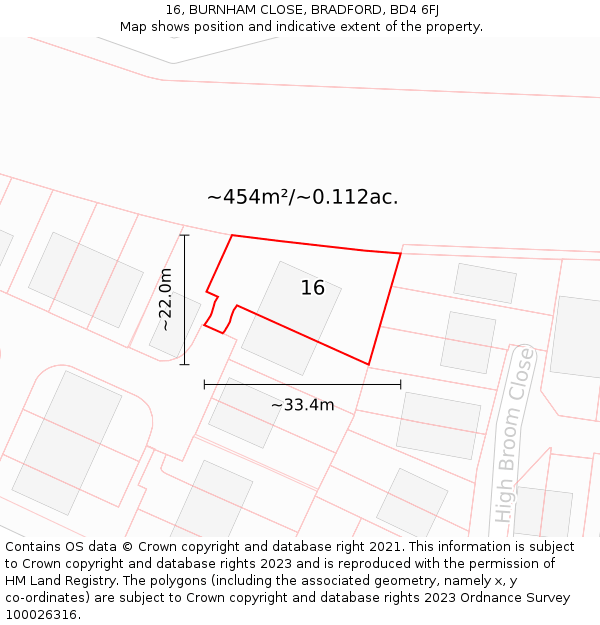 16, BURNHAM CLOSE, BRADFORD, BD4 6FJ: Plot and title map