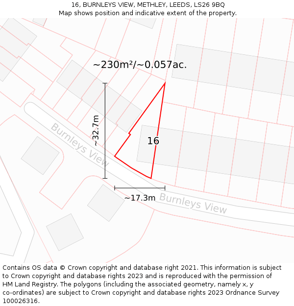16, BURNLEYS VIEW, METHLEY, LEEDS, LS26 9BQ: Plot and title map
