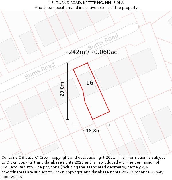 16, BURNS ROAD, KETTERING, NN16 9LA: Plot and title map